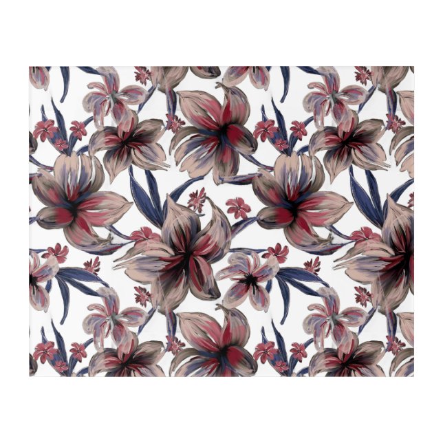 Watercolors Crimson Floral on White Acrylic Print (Front)