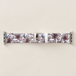 Watercolors Crimson Floral on White Apple Watch Band