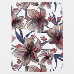 Watercolors Crimson Floral on White Baby Blanket