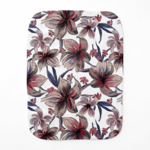 Watercolors Crimson Floral on White Baby Burp Cloth