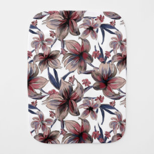 Watercolors Crimson Floral on White Baby Burp Cloth