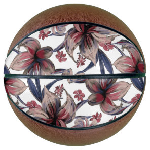 Watercolors Crimson Floral on White Basketball