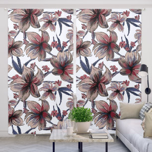 Watercolors Crimson Floral on White Blackout Curtains