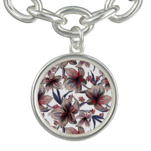 Watercolors Crimson Floral on White Bracelet