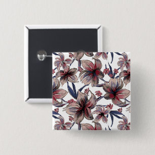 Watercolors Crimson Floral on White Button