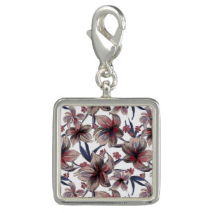 Watercolors Crimson Floral on White Charm