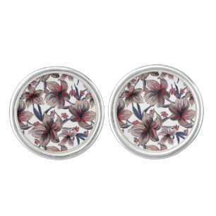 Watercolors Crimson Floral on White Cufflinks
