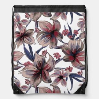 Watercolors Crimson Floral on White Drawstring Bag