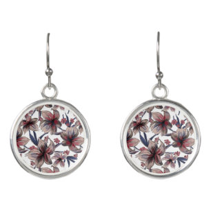 Watercolors Crimson Floral on White Earrings