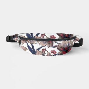 Watercolors Crimson Floral on White Fanny Pack