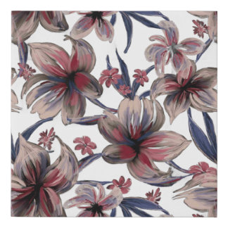 Watercolors Crimson Floral on White Faux Canvas Print