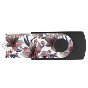 Watercolors Crimson Floral on White Flash Drive
