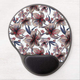 Watercolors Crimson Floral on White Gel Mouse Pad