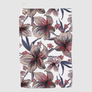 Watercolors Crimson Floral on White Golf Towel
