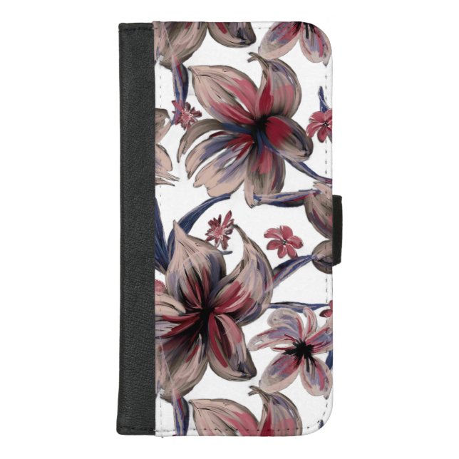 Watercolors Crimson Floral on White iPhone Wallet Case (Front)