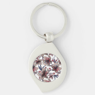 Watercolors Crimson Floral on White Keychain