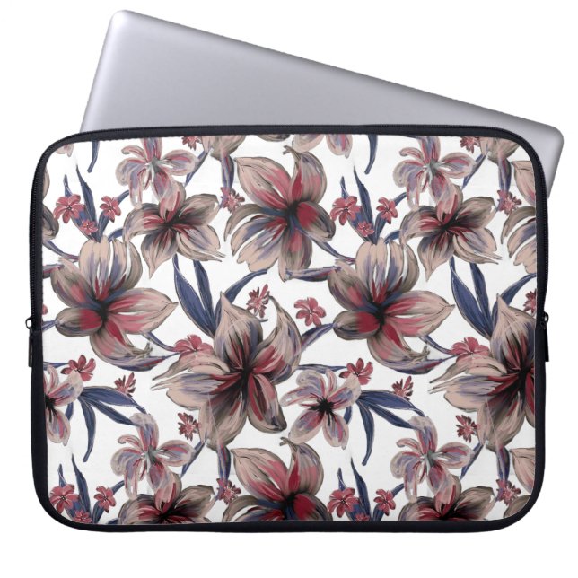 Watercolors Crimson Floral on White Laptop Sleeve (Front)