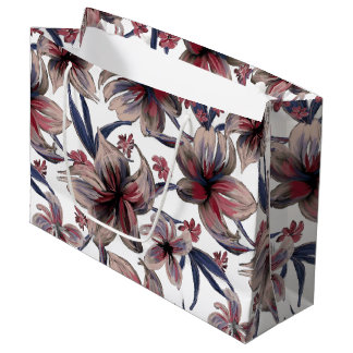 Watercolors Crimson Floral on White Large Gift Bag