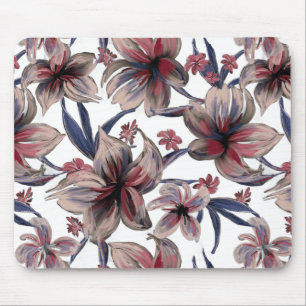 Watercolors Crimson Floral on White Mouse Pad