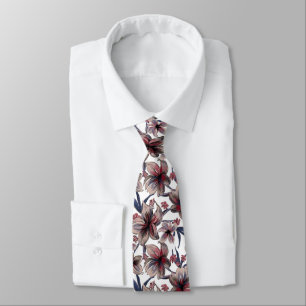 Watercolors Crimson Floral on White Neck Tie