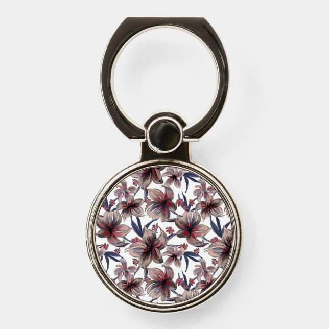 Watercolors Crimson Floral on White Phone Ring Stand (Front)