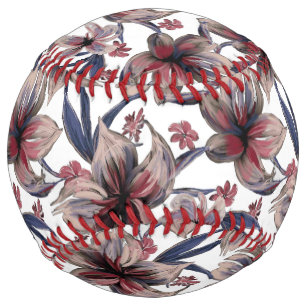 Watercolors Crimson Floral on White Softball