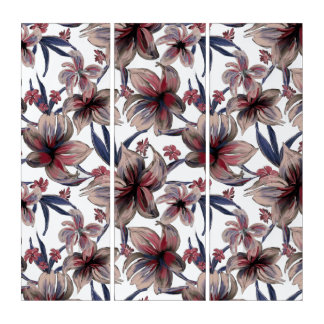 Watercolors Crimson Floral on White Triptych