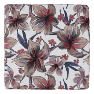 Watercolors Crimson Floral on White Trivet