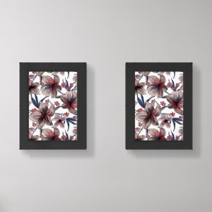 Watercolors Crimson Floral on White Wall Art Sets