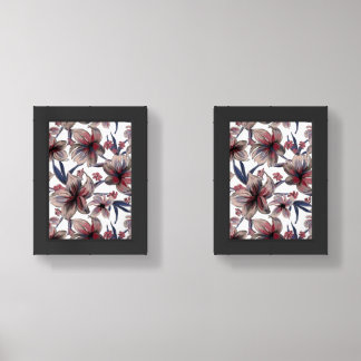 Watercolors Crimson Floral on White Wall Art Sets