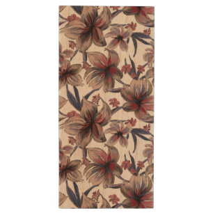 Watercolors Crimson Floral on White Wood Flash Drive