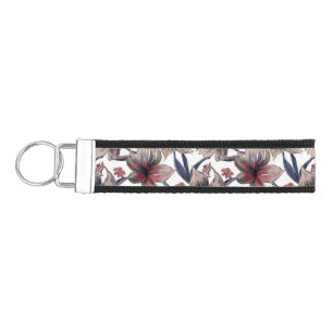 Watercolors Crimson Floral on White Wrist Keychain