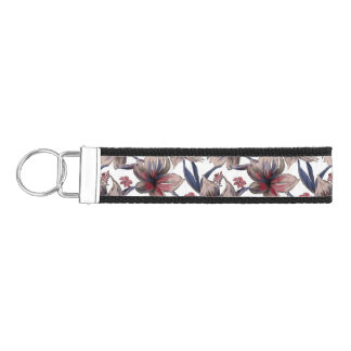 Watercolors Crimson Floral on White Wrist Keychain