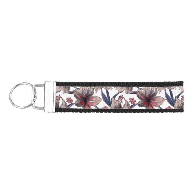 Watercolors Crimson Floral on White Wrist Keychain (Keys on Left)