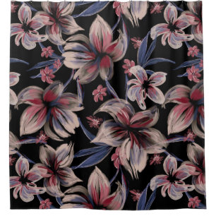 Watercolors Crimson on Black Shower Curtain