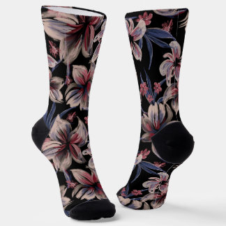 Watercolors Crimson on Black Socks