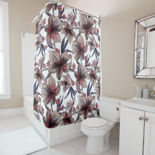 Watercolors Crimson on White Shower Curtain