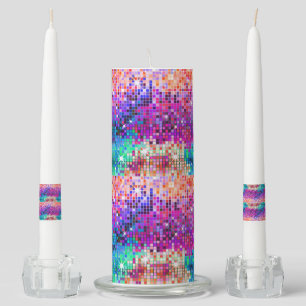 Watercolors Disco Glitter texture Print Unity Candle Set