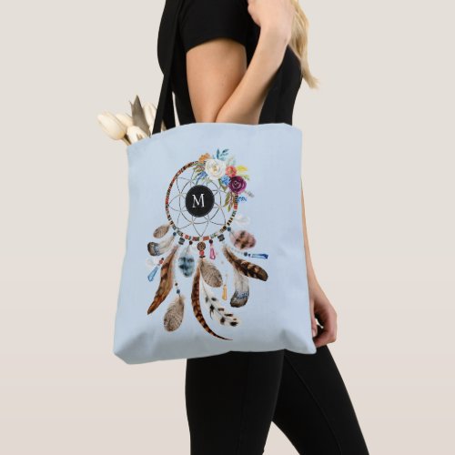 Watercolors dreamcatcher flowers  feathers tote bag