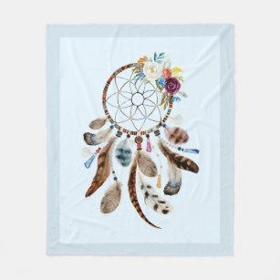Watercolors dreamcatcher flowers & tribal feathers fleece blanket