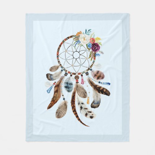 Watercolors dreamcatcher flowers  tribal feathers fleece blanket