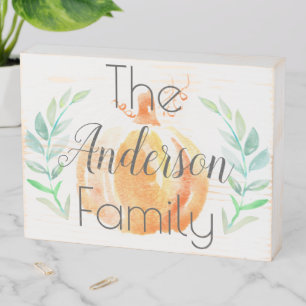 Watercolors Fall Pumpkin & Laurels Wooden Box Sign