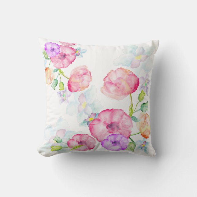 Watercolors Floral Design Throw Pillow (Front)