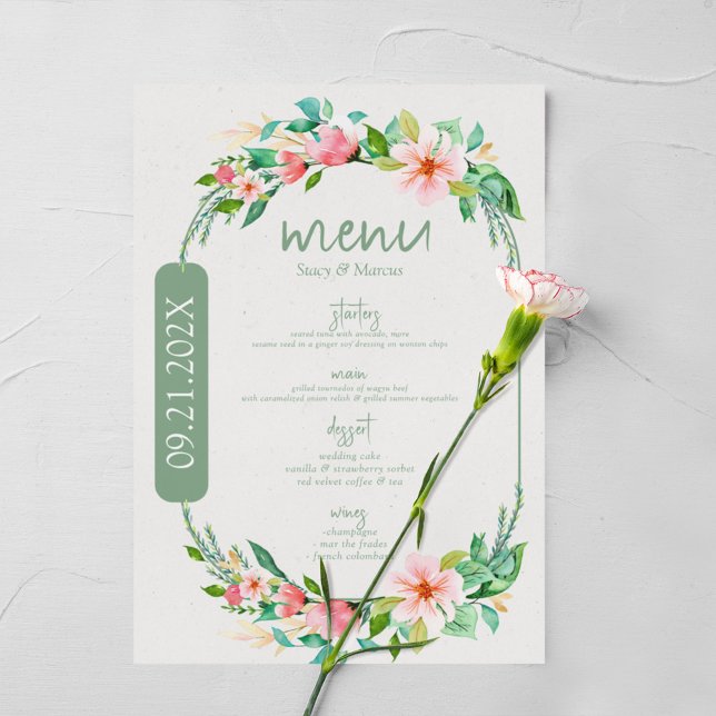 Watercolors Floral Wreath Custom Calligraphy Menu (Creator Uploaded)