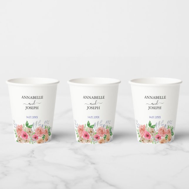watercolors Florals Modern Botanical Wedding Paper Cups (Multi)