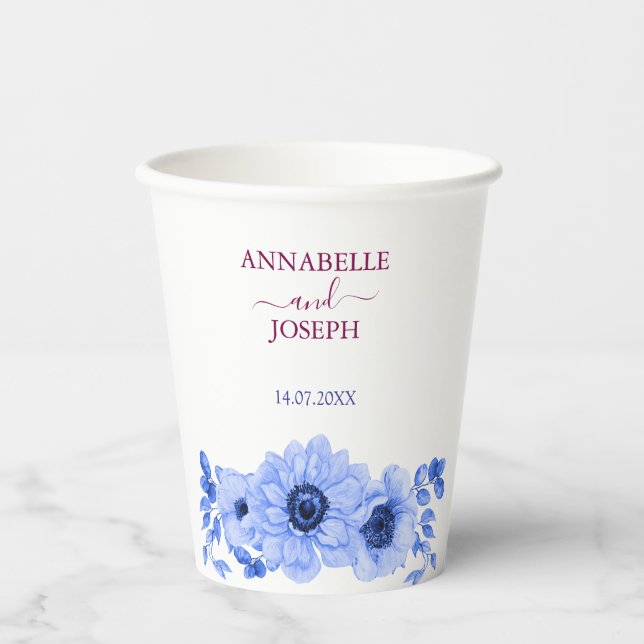 watercolors Florals Modern Botanical Wedding Paper Cups (Front)