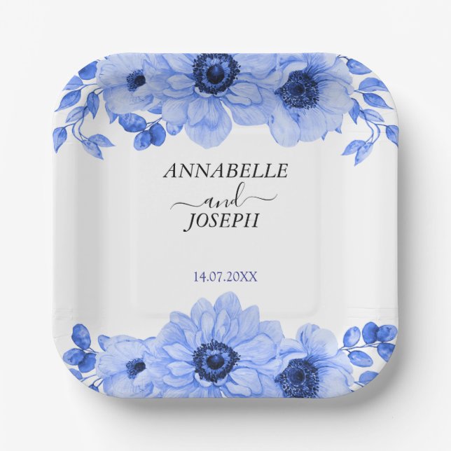 watercolors Florals Modern Botanical Wedding Paper Plates (Front)