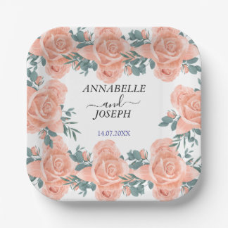 watercolors Florals Modern Botanical Wedding Paper Plates