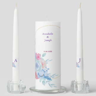 watercolors Florals Modern Botanical Wedding Unity Candle Set