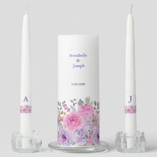 watercolors Florals Modern Botanical Wedding Unity Candle Set